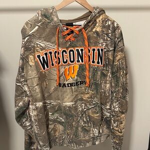 Realtree Wisconsin Badgers Signature Camouflage Hoodie with Orange Accents